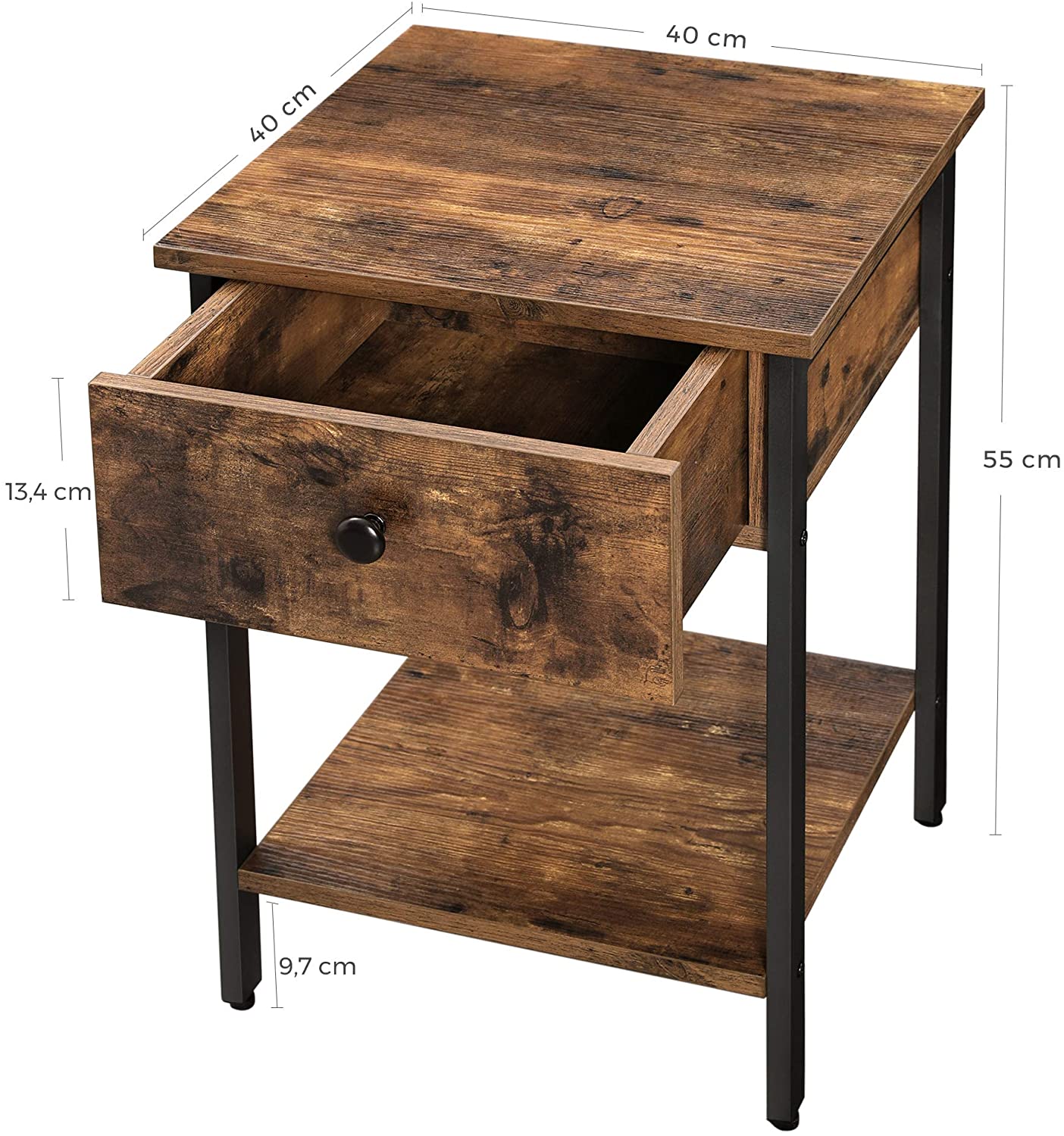 LET55BXV1 Comodino rustico marrone con cassetto di VALORA