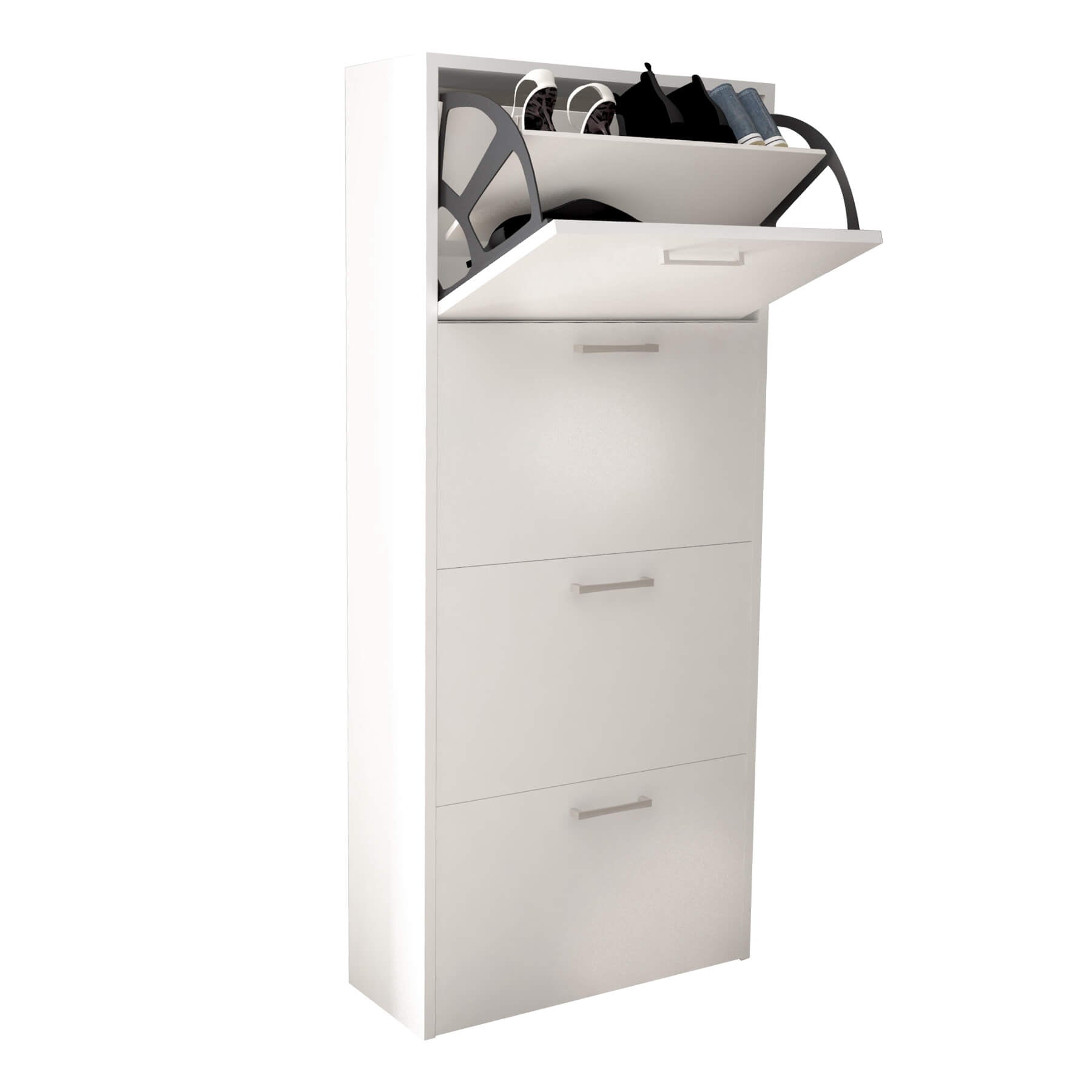 SCARPIERA MOLLY 4 ANTE A RIBALTA IN COLORE BIANCO 59 X 25 X H140 CM