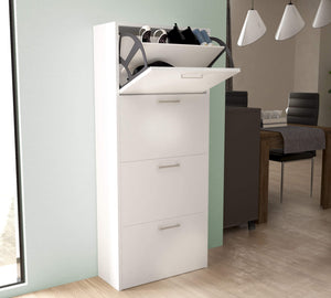 SCARPIERA MOLLY 4 ANTE A RIBALTA IN COLORE BIANCO 59 X 25 X H140 CM