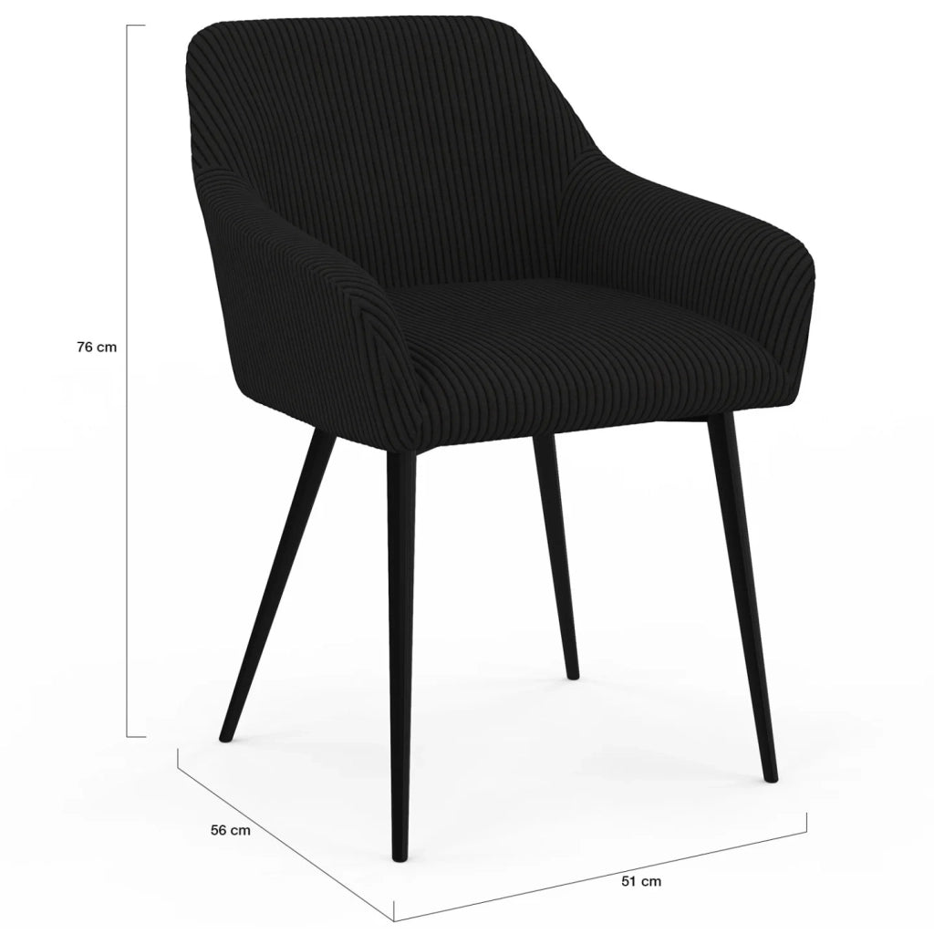 IDMarket - Set di 2 sedie da pranzo e poltrone da tavolo JANY in velluto a coste nero