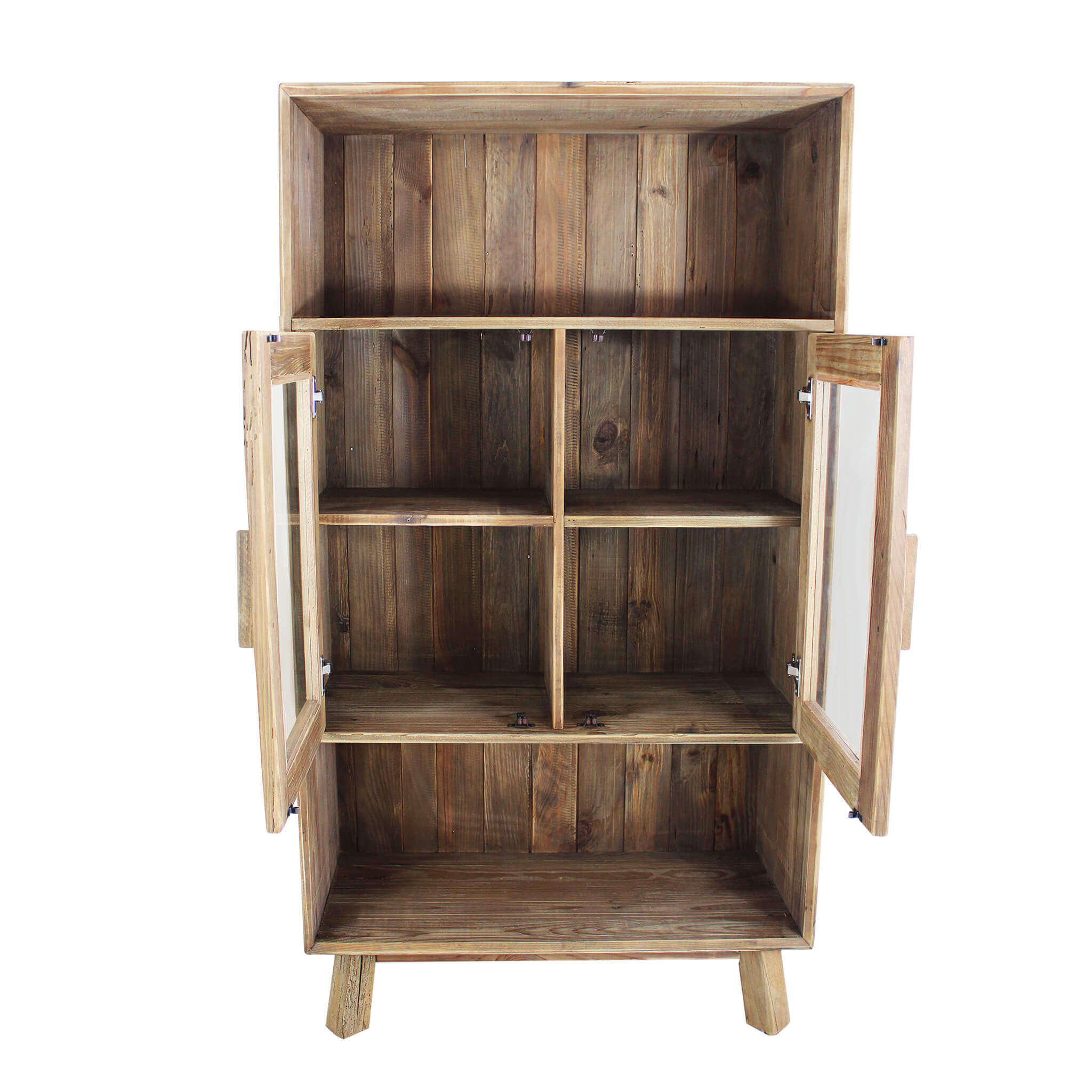 MOBILE ELVIN IN LEGNO DI PINO RICICLATO CON 2 RIPIANI E VETRINA AD ANTE