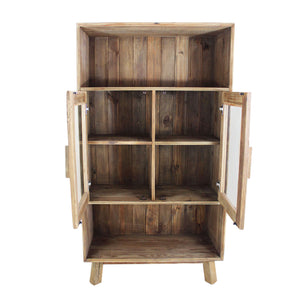 MOBILE ELVIN IN LEGNO DI PINO RICICLATO CON 2 RIPIANI E VETRINA AD ANTE