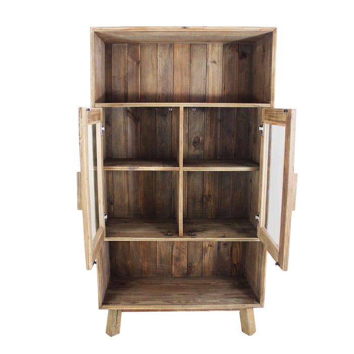 MOBILE ELVIN IN LEGNO DI PINO RICICLATO CON 2 RIPIANI E VETRINA AD ANTE