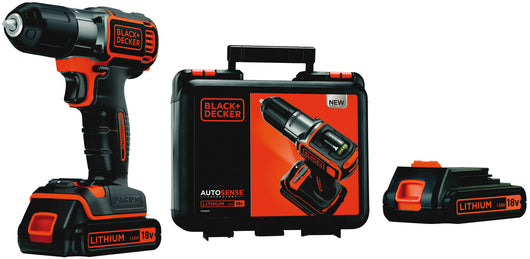 BLACK + DECKER TRAPANO AVVITATORE 18 V AUTOSENSE 2 BATTERIE LITIO