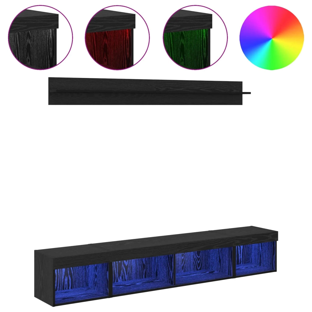 Set di Mobiletto da TV a Parete con led 5 pcs Rovere Nero 3402954