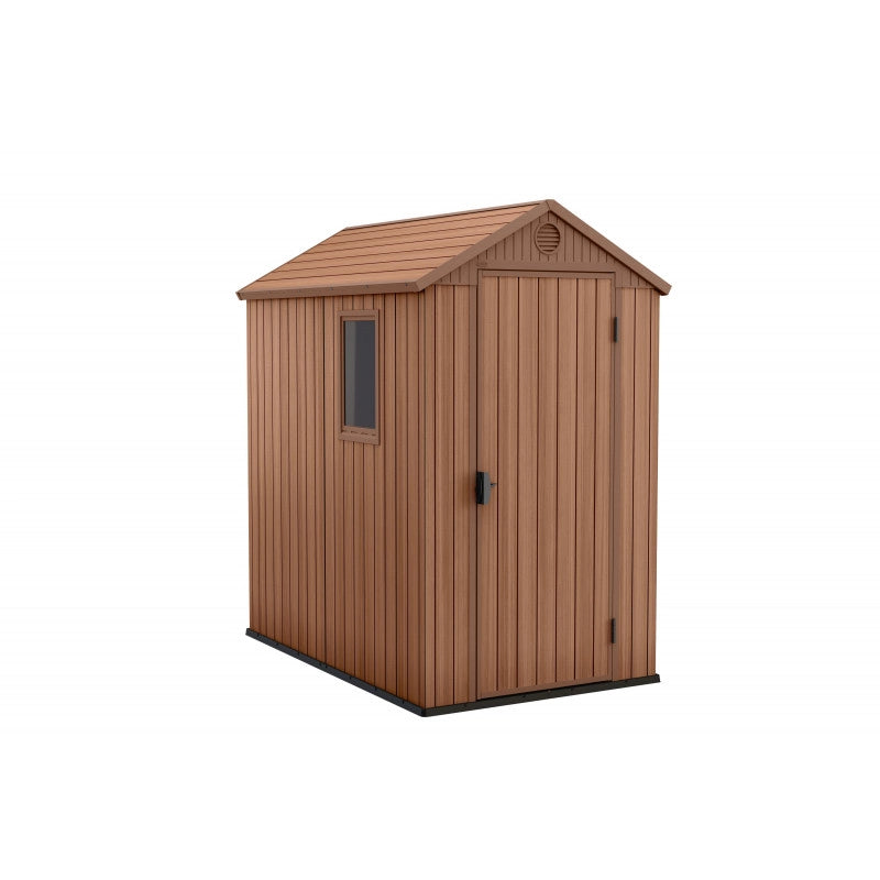 Casetta da giardino in resina EVOTECH+ effetto legno 125,8x184,5x205,1 cm - con pavimento rialzato e finestra laterale - Marrone – Keter