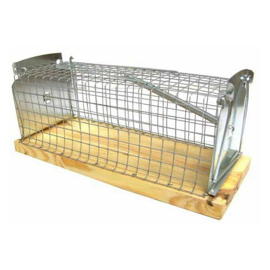 TRAPPOLA PER TOPI A GALLERIA IN FILO DI FERRO CON BASE IN LEGNO 29 X H12 CM