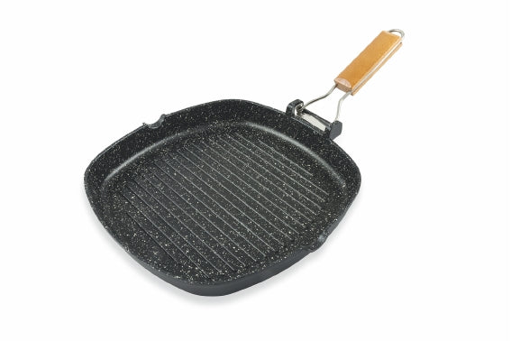 MARBLE STEAK BISTECCHIERA 28X28 IN ALLUMINIO PRESSOFUSO MANICO PIEGHEVOLE E FONDO A INDUZIONE