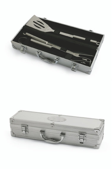SET 3 UTENSILI BARBECUE IN ACCIAIO CON VALIGIA