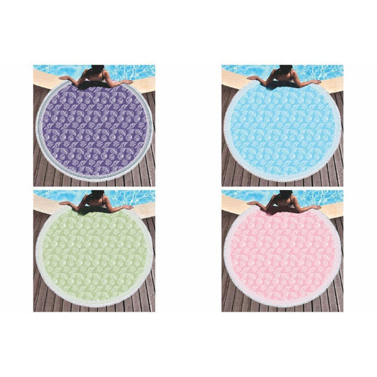 TELO MARE TONDO COTONE 180 CM CON FRANGE CONCHIGLIE COLORI ASSORTITI