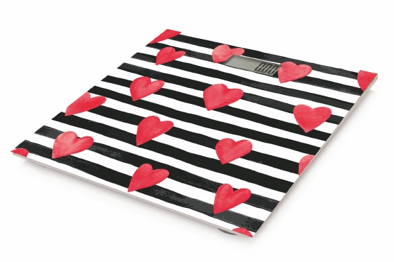 CUORI E STRISCE BILANCIA PESAPERSONE IN PLASTICA E VETRO TEMPERATO