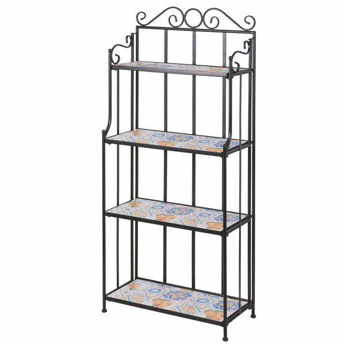 TUSCANY ANGOLIERA RETTANGOLARE IN FERRO BATTUTO EFFETTO MOSAICO 4 RIPIANI 41 X 28 X H131 CM