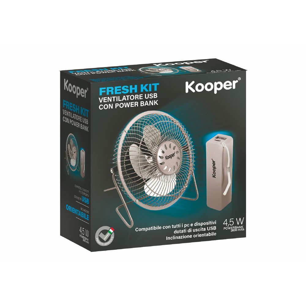 KIT POWER BANK + MINI VENTILATORE GRIGIO USB 5 V
