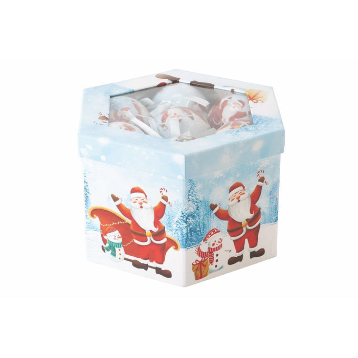 SET SCATOLA BABBO NATALE CON SACCO CON 14 PALLE NATALIZIE DIAMETRO 7,5 CM