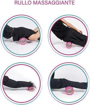 RULLO MASSAGGIANTE PER ESERCIZI E RILASSAMENTO FITLOVER 33X14 CM IN COLORAZIONE ASSORTITA