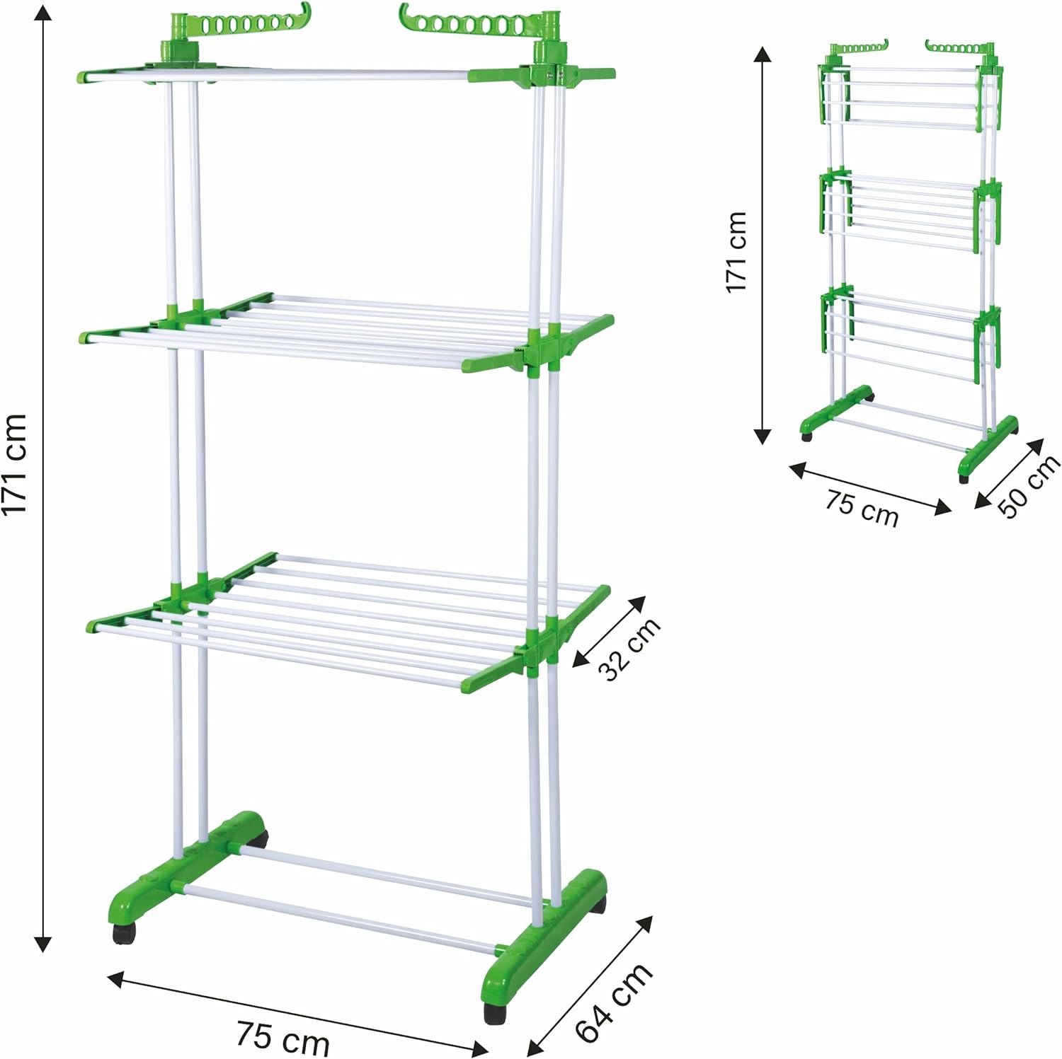 STENDINO A TORRE IN METALLO E PLASTICA IN COLORE VERDE 75 X 64 X H171 CM