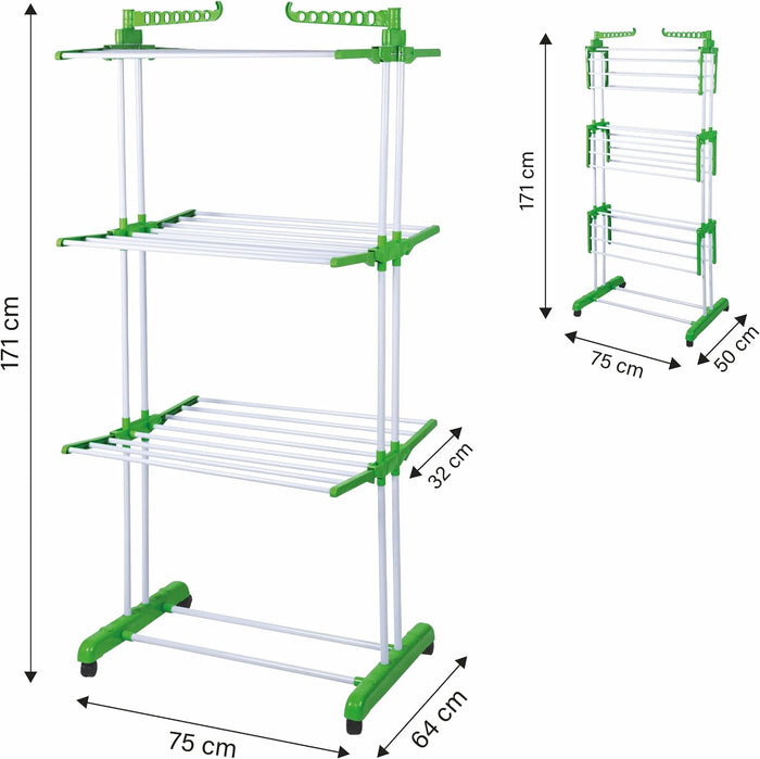 STENDINO A TORRE IN METALLO E PLASTICA IN COLORE VERDE 75 X 64 X H171 CM