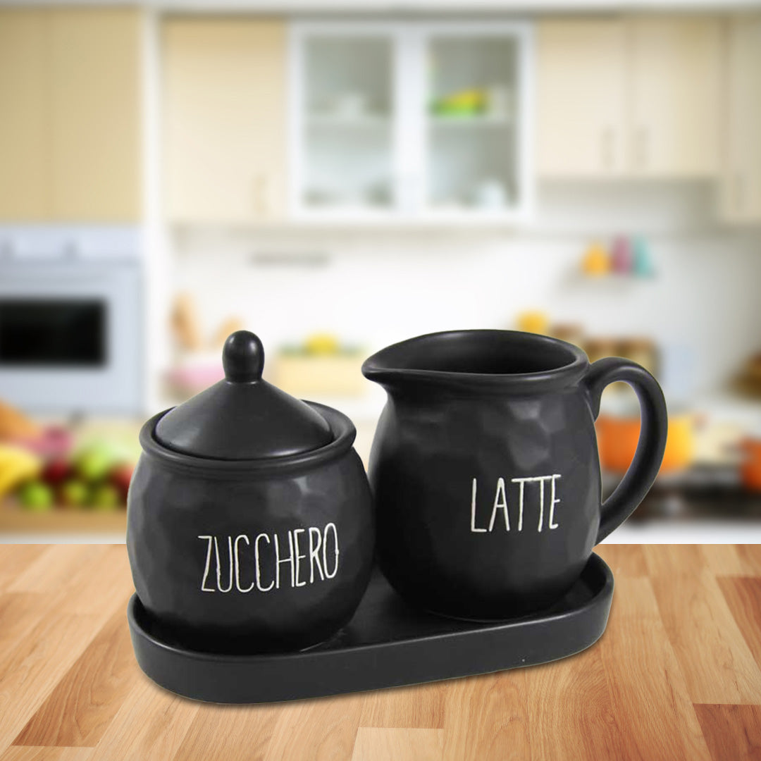 SET LATTIERA E ZUCCHIERA CON VASSOIO IN CERAMICA 19X11X2 CM IN COLORE NERO