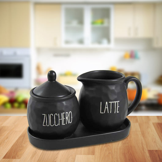 SET LATTIERA E ZUCCHIERA CON VASSOIO IN CERAMICA 19X11X2 CM IN COLORE NERO