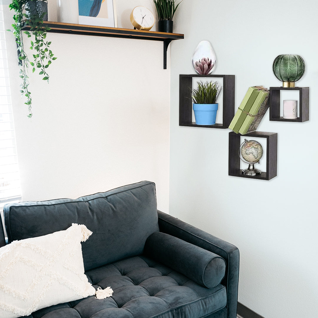 SET 3 PENSILI QUADRATI IN LEGNO DA PARETE IN TRE MISURE CON FINITURA WENGÈ