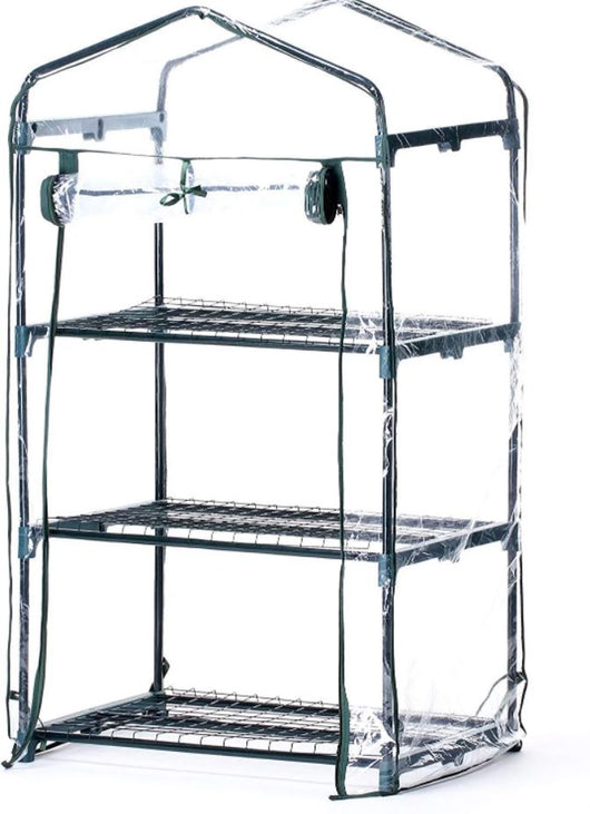 SERRA CON TELO IN PVC APRIBILE 3 RIPIANI E STRUTTURA IN METALLO 69 X 49 X H126CM