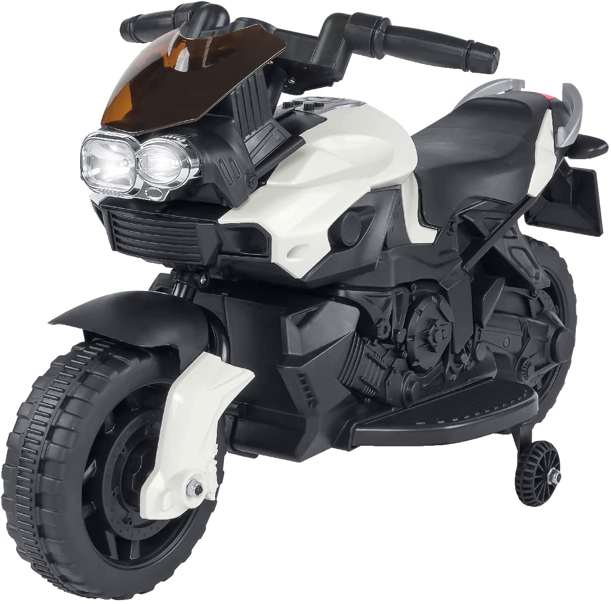 MOTO ELETTRICA CAVALCABILE CON FUNZIONAMENTO A BATTERIA 6V 4AH NERA E BIANCA