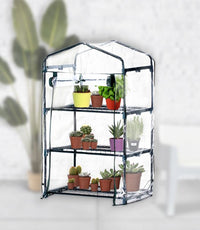 SERRA CON TELO IN PVC APRIBILE 3 RIPIANI E STRUTTURA IN METALLO 69 X 49 X H126CM