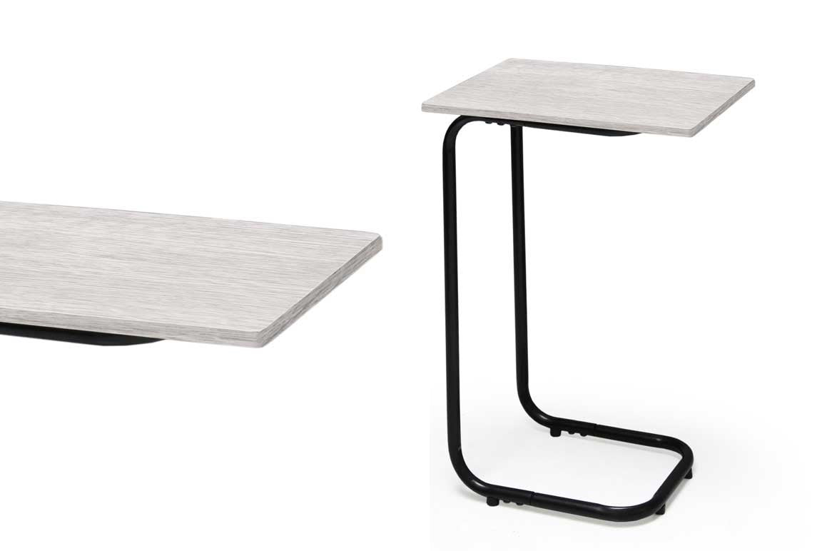 TAVOLINO IN METALLO CON RIPIANO IN LEGNO 40X30X60CM IN COLORE BIANCO