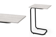 TAVOLINO IN METALLO CON RIPIANO IN LEGNO 40X30X60CM IN COLORE BIANCO