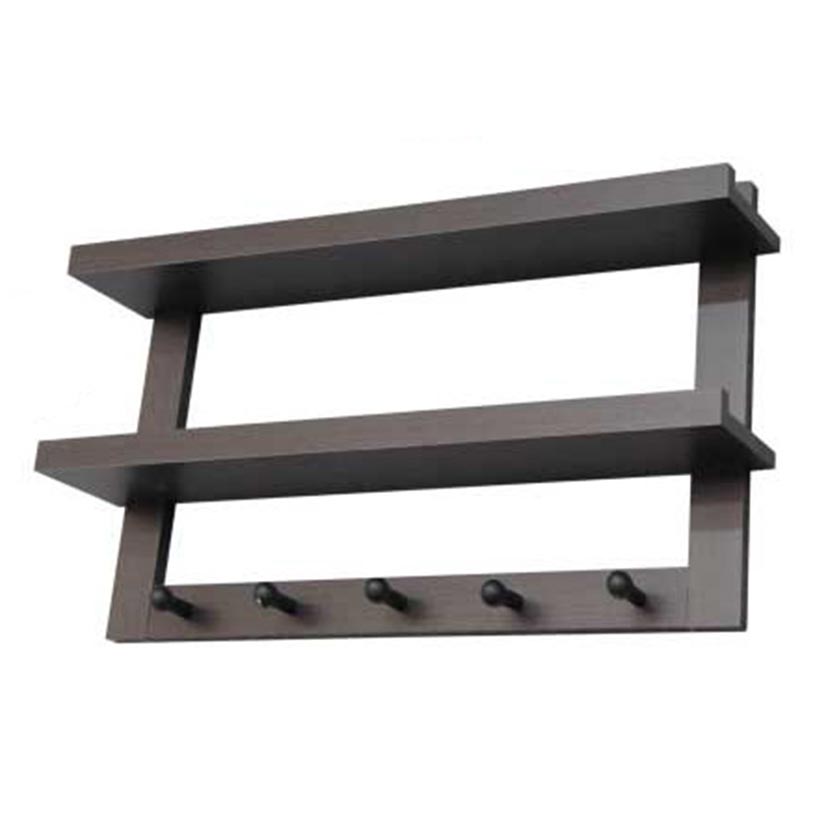 MENSOLE CON APPENDINO CON 2 RIPIANI E 5 GANCI IN LEGNO COLORE WENGE 64X12X40