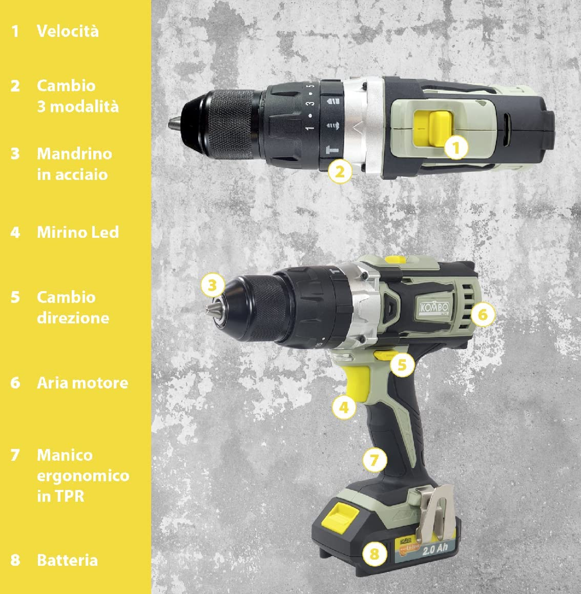 KIT VALIGETTA TRAPANO AVVITATORE KOMBO PRO BATTERIA 20 VOLT 2AH + 13 ACCESSORI