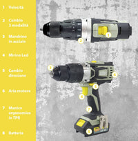 KIT VALIGETTA TRAPANO AVVITATORE KOMBO PRO BATTERIA 20 VOLT 2AH + 13 ACCESSORI