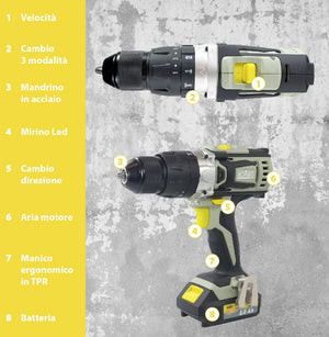 KIT VALIGETTA TRAPANO AVVITATORE KOMBO PRO BATTERIA 20 VOLT 2AH + 13 ACCESSORI