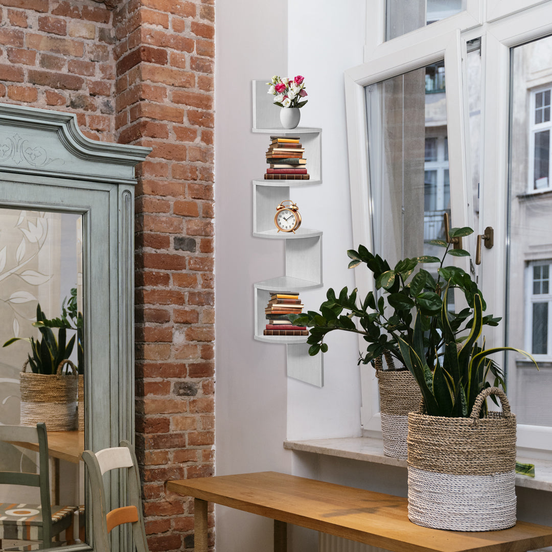 MENSOLA ANGOLARE IN LEGNO CON 4 RIPIANI 19X19X123 CM COLORE BIANCO