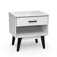 ARES COMODINO DA CAMERA CON CASSETTO 48X38X50CM  LEGNO BIANCO CON GAMBE NERE