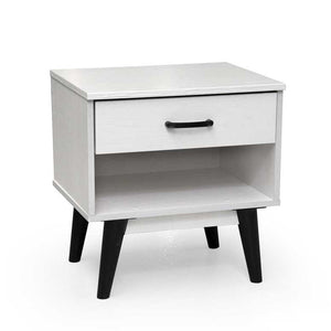 ARES COMODINO DA CAMERA CON CASSETTO 48X38X50CM  LEGNO BIANCO CON GAMBE NERE