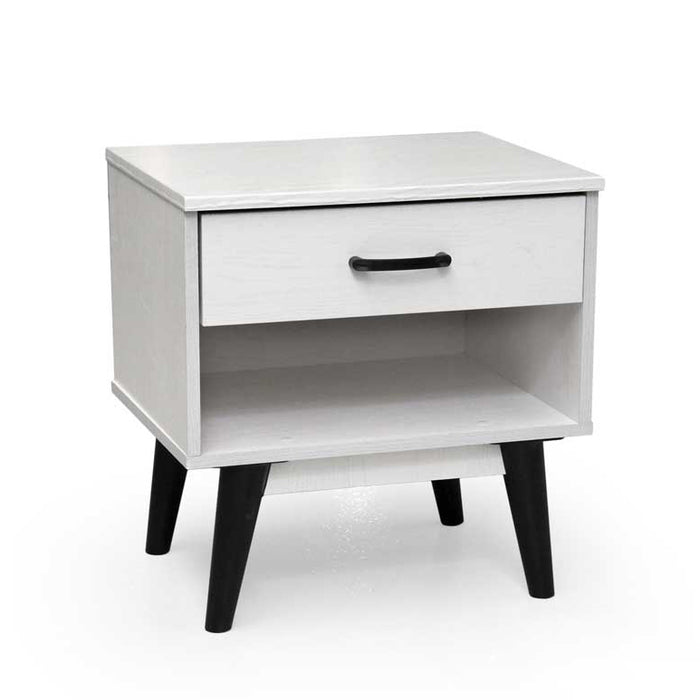 ARES COMODINO DA CAMERA CON CASSETTO 48X38X50CM  LEGNO BIANCO CON GAMBE NERE