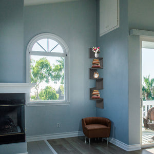 MENSOLA ANGOLARE IN LEGNO CON 4 RIPIANI 19X19X123 CM COLORE WENGÈ