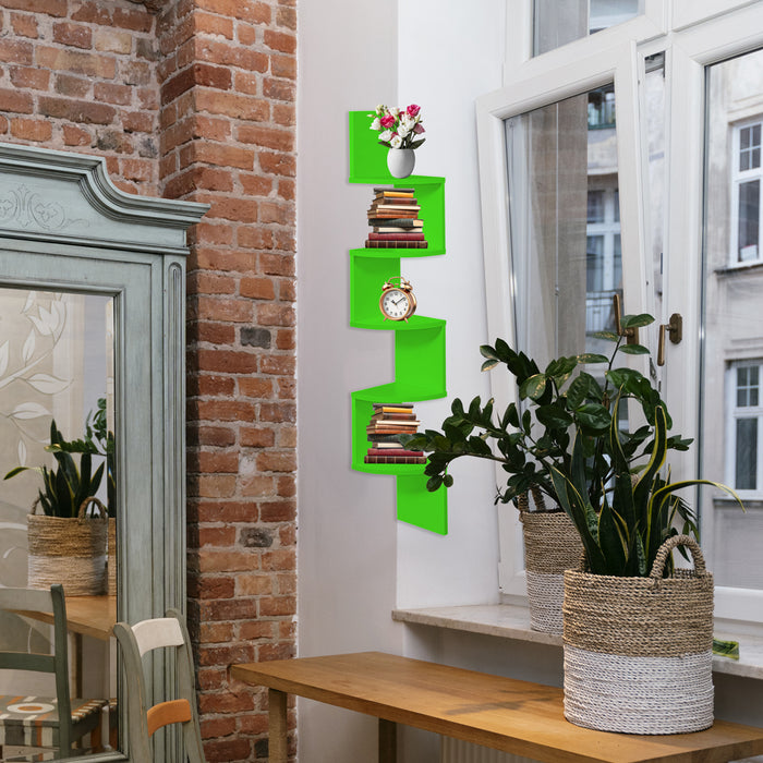 MENSOLA ANGOLARE IN LEGNO CON 4 RIPIANI 19X19X123 CM COLORE VERDE