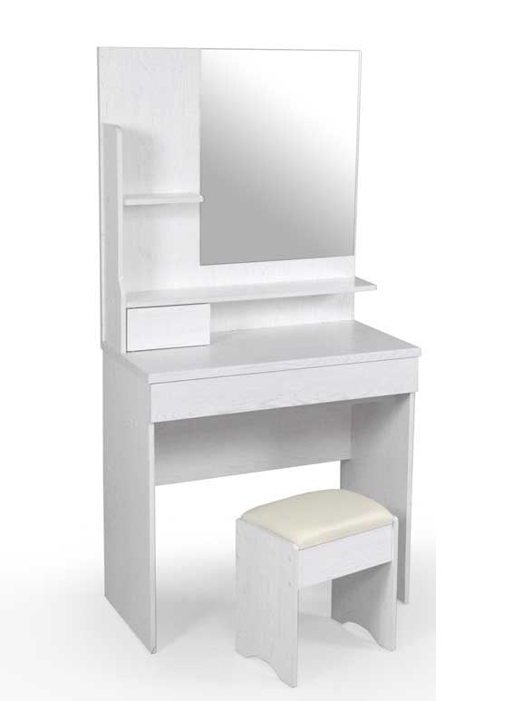 MOBILE TOLETTA CON SPECCHIO SGABELLO CASSETTO E TAVOLO 80X40X155CM BIANCO