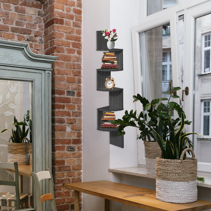 MENSOLA ANGOLARE IN LEGNO CON 4 RIPIANI 19X19X123 CM COLORE WENGÈ