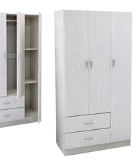 ERMES ARMADIO IN LEGNO CON 3 ANTE E CASSETTI 120 X 52 X 190 CM COLORE BIANCO