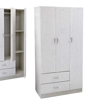 ERMES ARMADIO IN LEGNO CON 3 ANTE E CASSETTI 120 X 52 X 190 CM COLORE BIANCO