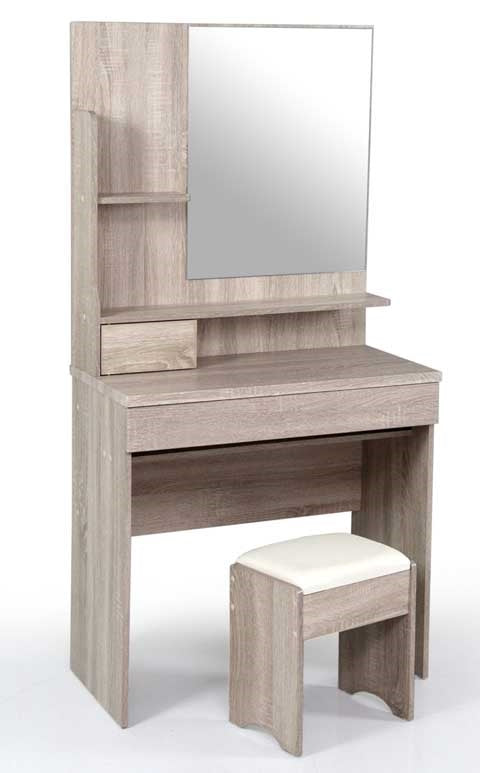 MOBILE TOLETTA CON SPECCHIO SGABELLO CASSETTO E TAVOLO 80X40X155CM ROVERE