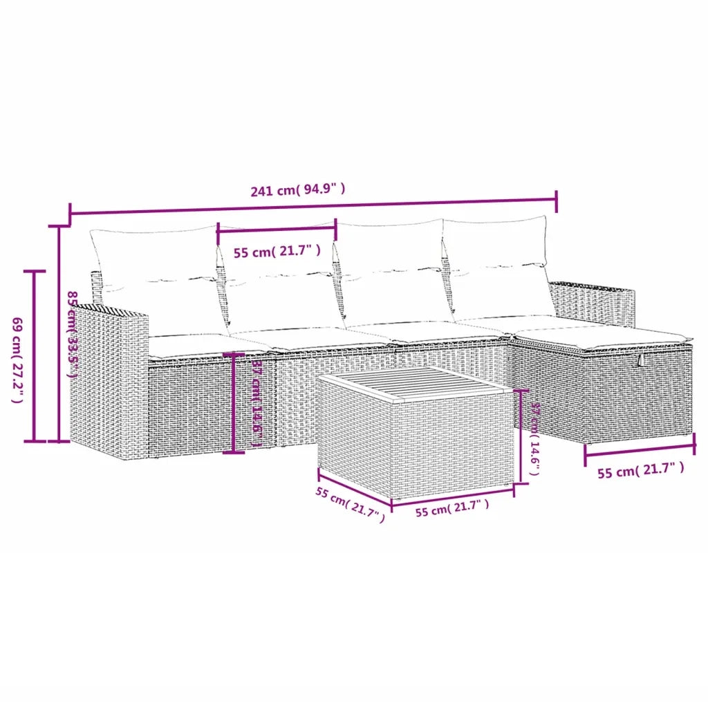 Set Divano da Giardino 6 pz con Cuscini Grigio in Polyrattan 3264833