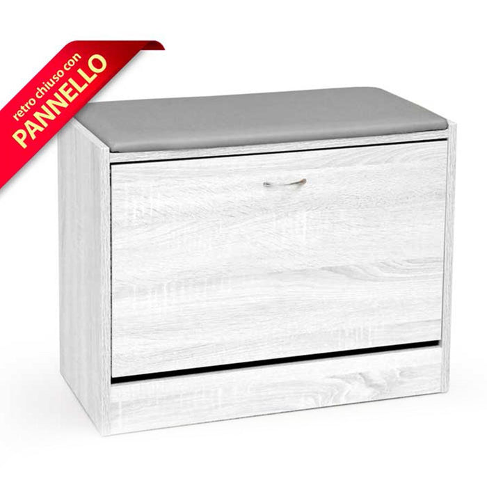 GAIA SCARPIERA CON CUSCINO IMBOTTITO E ANTA 63 X 30 X 50 CM COLORE BIANCO