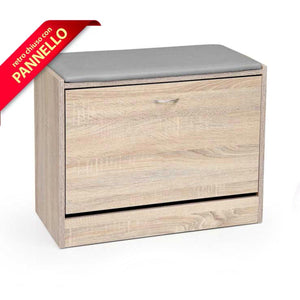 GAIA SCARPIERA CON CUSCINO IMBOTTITO E ANTA 63 X 30 X 50 CM COLORE ROVERE