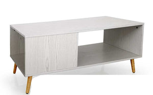TAVOLINO MINIMAL A 2 RIPIANI 100X50X45CM IN LEGNO BIANCO
