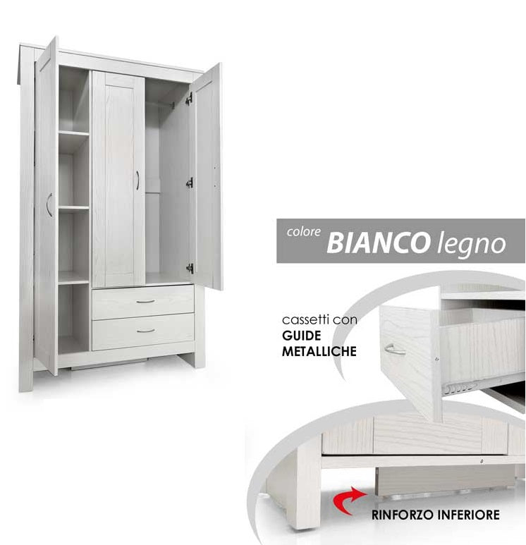 ARMADIO IN LEGNO CON DUE CASSETTI E UN ANTA INTERNA 109X52X180 CM BIANCO