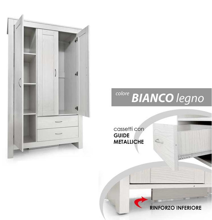 ARMADIO IN LEGNO CON DUE CASSETTI E UN ANTA INTERNA 109X52X180 CM BIANCO